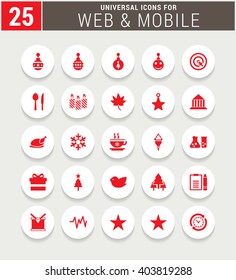 25 Red Universal icon set. simple pictogram minimal, flat, solid, mono, monochrome, plain, contemporary style. Vector illustration web internet design elements