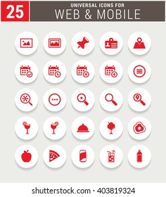 25 Red Universal icon set. simple pictogram minimal, flat, solid, mono, monochrome, plain, contemporary style. Vector illustration web internet design elements