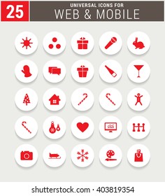 25 Red Universal icon set. simple pictogram minimal, flat, solid, mono, monochrome, plain, contemporary style. Vector illustration web internet design elements