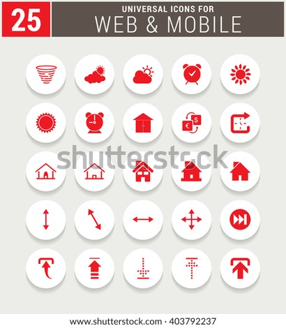 25 Red Universal icon set. simple pictogram minimal, flat, solid, mono, monochrome, plain, contemporary style. Vector illustration web internet design elements
