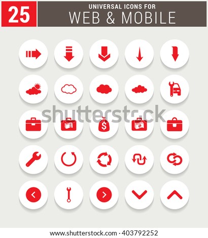 25 Red Universal icon set. simple pictogram minimal, flat, solid, mono, monochrome, plain, contemporary style. Vector illustration web internet design elements
