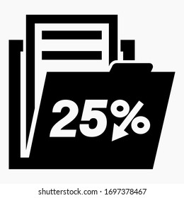 25% reduction in the value of securities. Drop in stock prices. The fall of corporate bonds. Decrease in income. Discount on insurance. Vector icon.