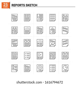 25 Reports Sketch icon set. vector background