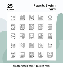 25 Reports Sketch Icon Set. 100% Editable EPS 10 Files. Business Logo Concept Ideas Line icon design