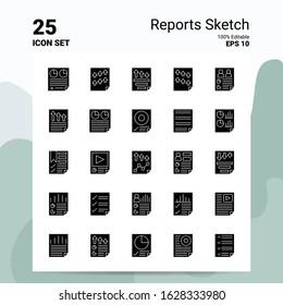 25 Reports Sketch Icon Set. 100% Editable EPS 10 Files. Business Logo Concept Ideas Solid Glyph icon design