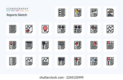 25 Reports Sketch Line Filled Style icon pack