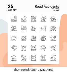 25 Road Accidents Icon Set. 100% Editable EPS 10 Files. Business Logo Concept Ideas Line icon design