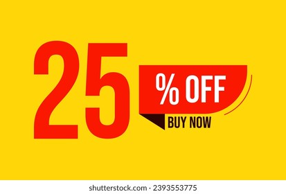 25% sale offer. Special offer discount label with sale percentage. 25 percent off price reduction badge. Promotion design isolated vector illustration, red and yellow.