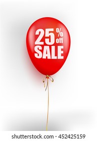 25% sale red balloon. Vector reduction advertising illustration