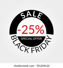 25% sale tag or discount icon. Save 25 percent of price. Black Friday design template.  Vector illustration.