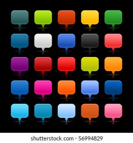 25 satin mapping pins web 2.0 buttons. Colored square shapes with reflection on black background.