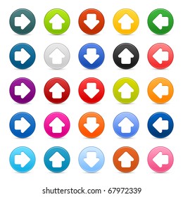 25 satined web 2.0 button with arrow icon. Colored round shapes with shadow on white