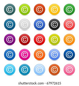 25 satined web 2.0 button with copyright sign. Colored round shapes with shadow on white