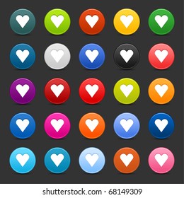 25 satined web 2.0 button with heart sign. Colorful round shapes with shadow on gray background