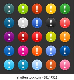 25 satined web 2.0 button with exclamation mark sign. Colorful round shapes with shadow on gray background