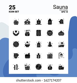25 Sauna Icon Set. 100% Editable EPS 10 Files. Business Logo Concept Ideas Solid Glyph icon design