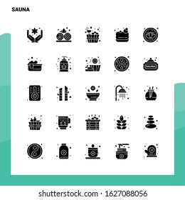 25 Sauna Icon set. Solid Glyph Icon Vector Illustration Template For Web and Mobile. Ideas for business company.