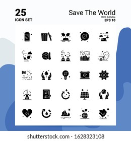 25 Save The World Icon Set. 100% Editable EPS 10 Files. Business Logo Concept Ideas Solid Glyph icon design