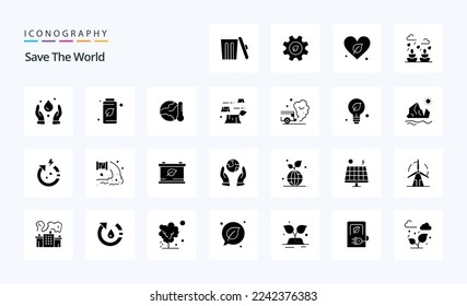 25 Save The World Solid Glyph icon pack