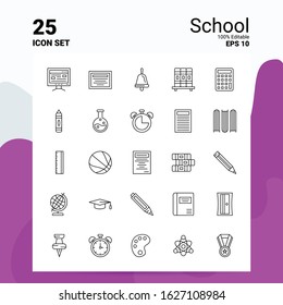 25 School Icon Set. 100% Editable EPS 10 Files. Business Logo Concept Ideas Line icon design
