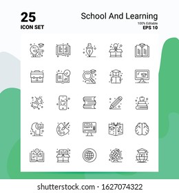 25 School And Learning Icon Set. 100% Editable EPS 10 Files. Business Logo Concept Ideas Line icon design
