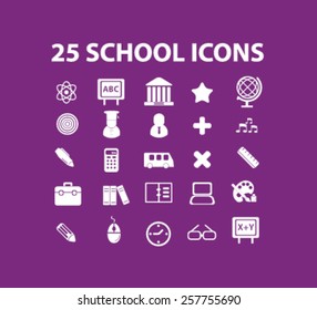 25 school, lesson, study, teaching isolated icons, signs, illustrations concept design set on background for website, internet, template, application, advertising.