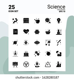 25 Science Icon Set. 100% Editable EPS 10 Files. Business Logo Concept Ideas Solid Glyph icon design