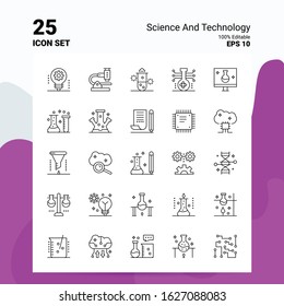 25 Science And Technology Icon Set. 100% Editable EPS 10 Files. Business Logo Concept Ideas Line icon design