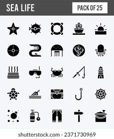 25 Sea Life Glyph icons pack. vector illustration.