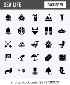 25 Sea Life Glyph icons pack. vector illustration.