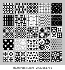25 Seamless pattern contrasting black and white vector set repeated wallpaper tile bundle illustration simple shape geometric