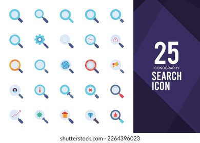 25 Buscar paquete de iconos plano. ilustración vectorial.