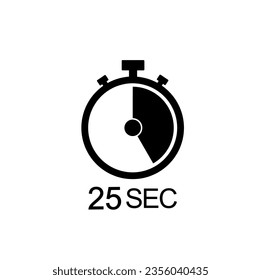25 second timer vector icon, 25 sec stopwatch symbol.