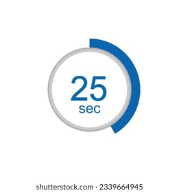 25 seconds timer clock. 25 sec stopwatch icon countdown time digital stop chronometer.