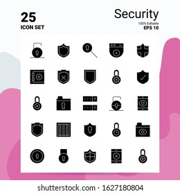 25 Security Icon Set. 100% Editable EPS 10 Files. Business Logo Concept Ideas Solid Glyph icon design