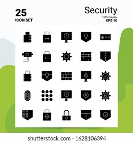 25 Security Icon Set. 100% Editable EPS 10 Files. Business Logo Concept Ideas Solid Glyph icon design