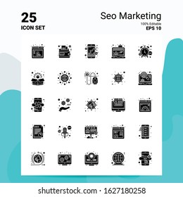 25 Seo Marketing Icon Set. 100% Editable EPS 10 Files. Business Logo Concept Ideas Solid Glyph icon design