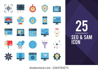 25 SEO And SAM Flat icon pack. vector illustration.