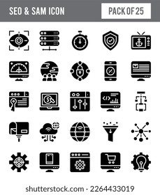 25 SEO- und SAM-Symbol-Paket. Vektorgrafik.