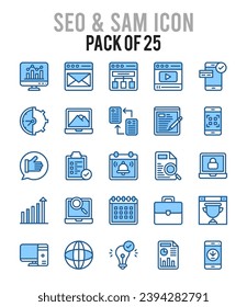 25 iconos SEO Y SAM Empaquetar ilustración vectorial.