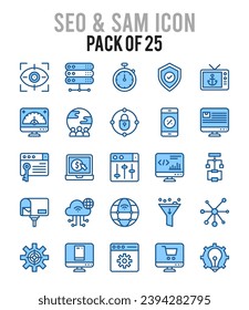 25 SEO And SAM icons Pack vector illustration.