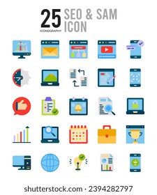 25 SEO And SAM icons Pack vector illustration.