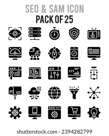 25 iconos SEO Y SAM Empaquetar ilustración vectorial.