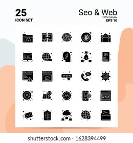25 Seo & Web Icon Set. 100% Editable EPS 10 Files. Business Logo Concept Ideas Solid Glyph icon design