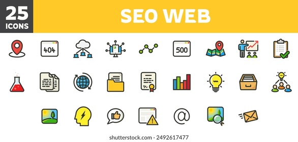 25 iconos web seo conjunto, línea de Vector, trazo editable.