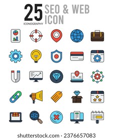 25 SEO  WEB Outline icons Pack vector illustration.