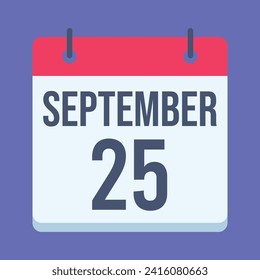 25 September Calendar. Blue Background. Vector Calendar.
