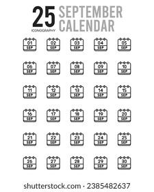 25 September Calendar. icons Pack. vector illustration.