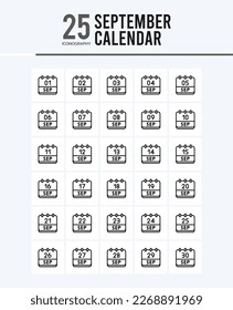 25 September Calendar Outline icons Pack vector illustration.