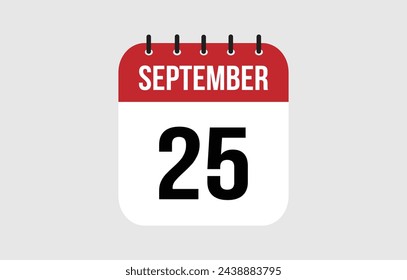 Calendario del 25 de septiembre. Ilustración vectorial de calendario de septiembre.